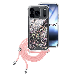 Hard Silicone Glitter Design Case with Lanyard for Apple iPhone 17 Pro Max Pink